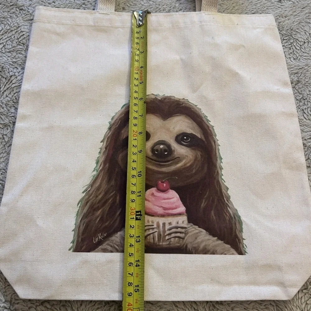 Canvas Sloth with Cake Tote Bag Shoulder Bag - Picture 4 of 6